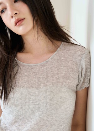 細紋透肌感捲邊袖上衣