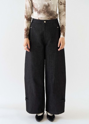 (預)褲管側釦繭型丹寧褲