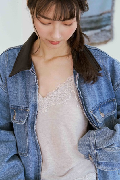 蕾絲拼接細肩針織背心