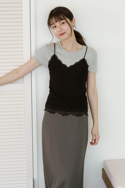 蕾絲拼接細肩針織背心