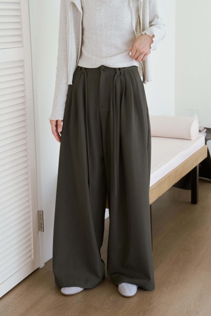 多摺綁繩寬鬆感西裝褲