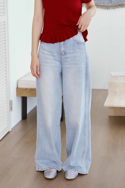 雙線直筒水洗丹寧褲