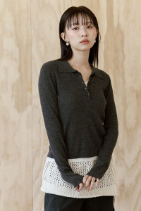 開襟排釦假兩件針織衣