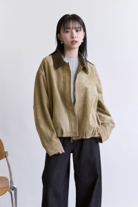 (預)皮革領麂皮拉鏈外套