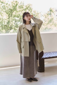 單片側直釦中長版風衣