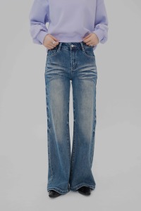 造型刷紋窄版微喇牛仔褲