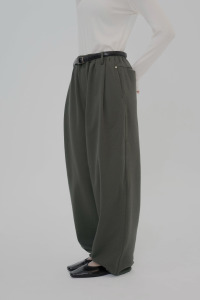 含皮帶調節束口寬鬆棉褲