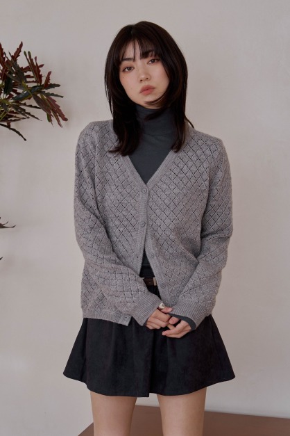 菱格簍空寬鬆針織外套