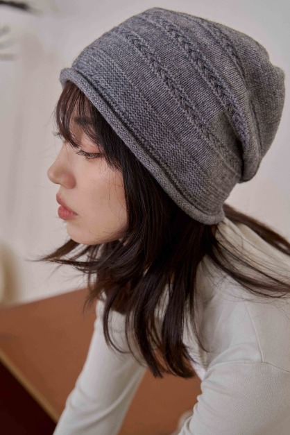 編織拼接捲邊毛帽