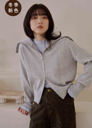 (預)大領片拉鍊厚針織衣