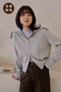 (預)大領片拉鍊厚針織衣