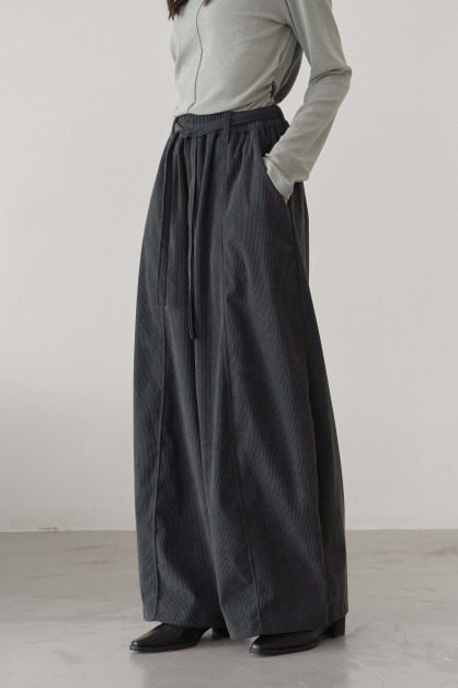 厚磅坑紋綁帶繭型褲