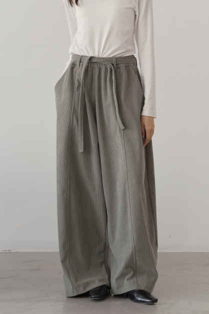 厚磅坑紋綁帶繭型褲