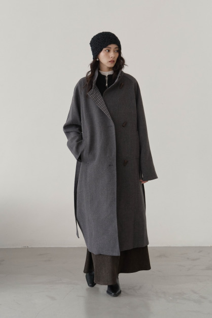 內格紋拼接羊毛大衣