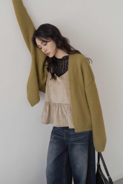 開襟無釦羊毛外罩衫