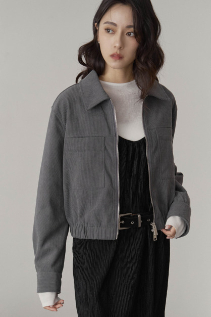 坑條絨面拉鏈短夾克