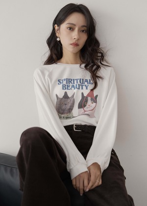 (預)戴帽貓咪畫磨毛TEE