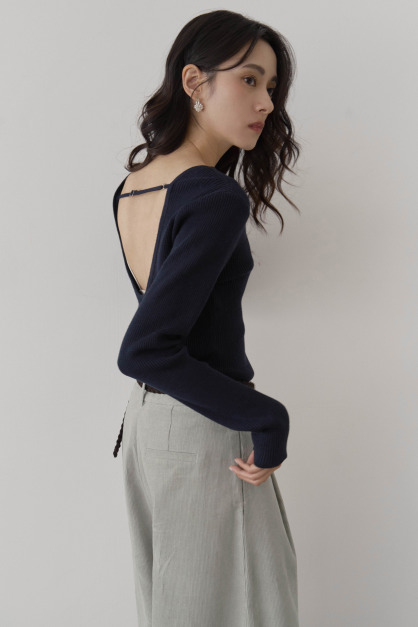 露背坑紋圓領針織衣