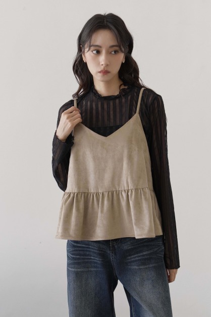 麂皮絨抓摺澎澎背心