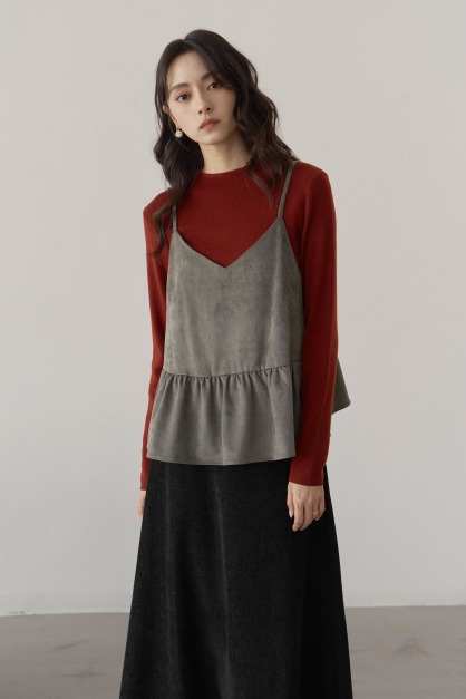 麂皮絨抓摺澎澎背心