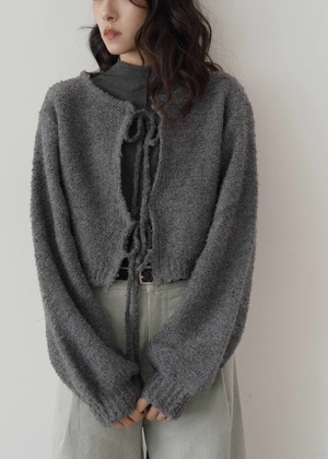 (預)顆粒感澎袖綁帶短罩衫