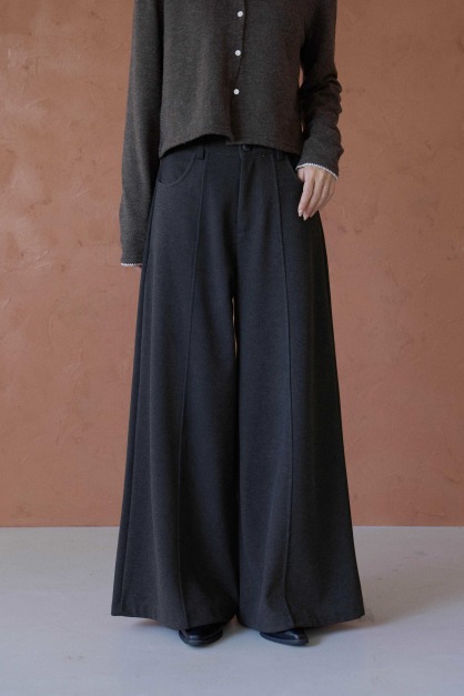 中壓線毛呢寬褲