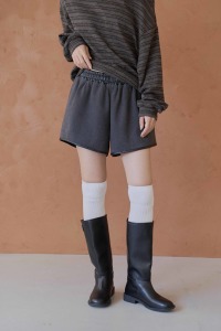 皮革拼接毛呢短褲