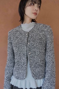 編織紋銀釦毛呢外套