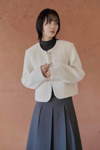 編織紋銀釦毛呢外套