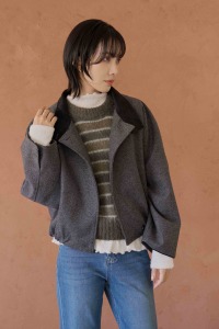 人字紋寬鬆毛呢外套