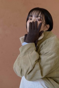 配色邊針織手套