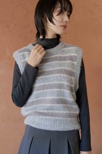 配色橫紋磨毛感背心