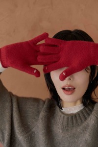 配色邊針織手套