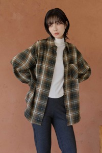 磨毛漸層格紋寬鬆襯衫