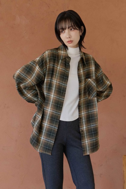 磨毛漸層格紋寬鬆襯衫