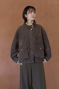 立領雙口袋刷絨麂皮外套