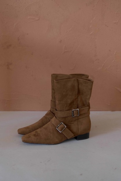 反摺雙釦環麂皮靴