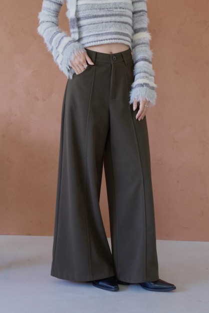 中壓線毛呢寬褲