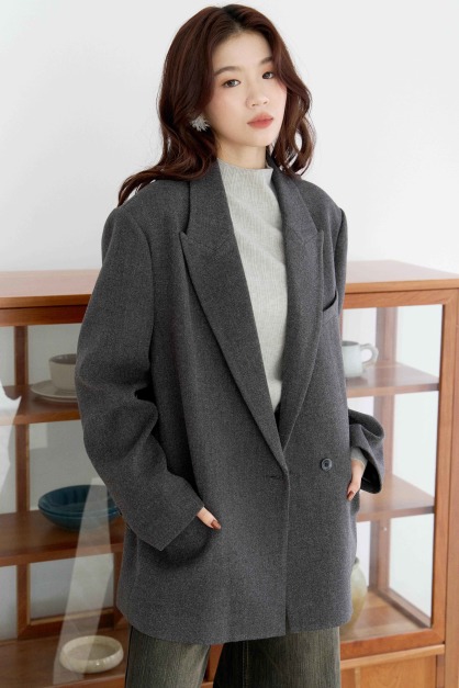 劍領雙釦毛呢西裝外套