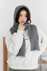 坑紋針織連帽圍巾