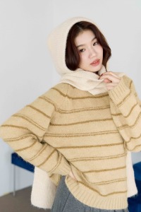 坑紋針織連帽圍巾