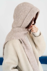 坑紋針織連帽圍巾