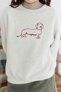 線條臘腸狗刷毛大學TEE