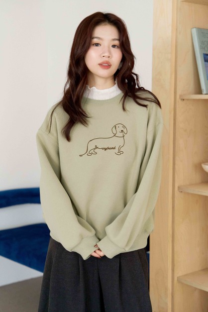 線條臘腸狗刷毛大學TEE