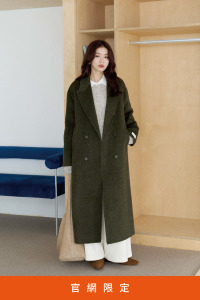 雙排釦落肩羊毛大衣