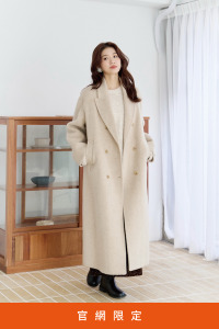 雙排釦落肩羊毛大衣