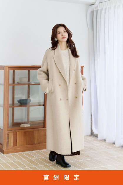 雙排釦落肩羊毛大衣