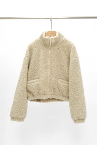 捲捲毛絨立領拉鏈外套