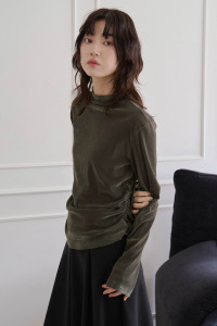 (預)光澤絨面抓摺立領上衣