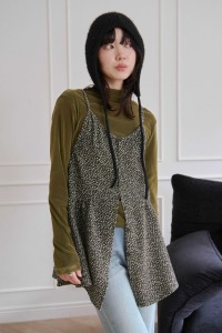 壓紋小碎花絨面吊帶背心